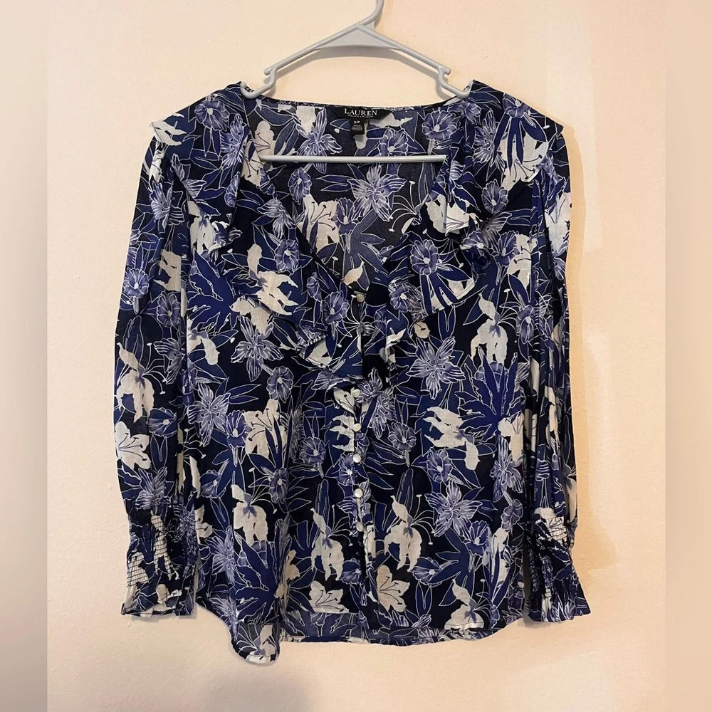 Ralph Lauren Blue Floral Top, Women’s size small - Picture 1 of 9